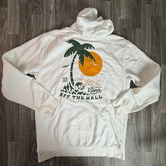 Vans Off The Wall Palm Tree Sunset Graphic White Hoodie Sweatshirt Size L - Picture 2 of 10